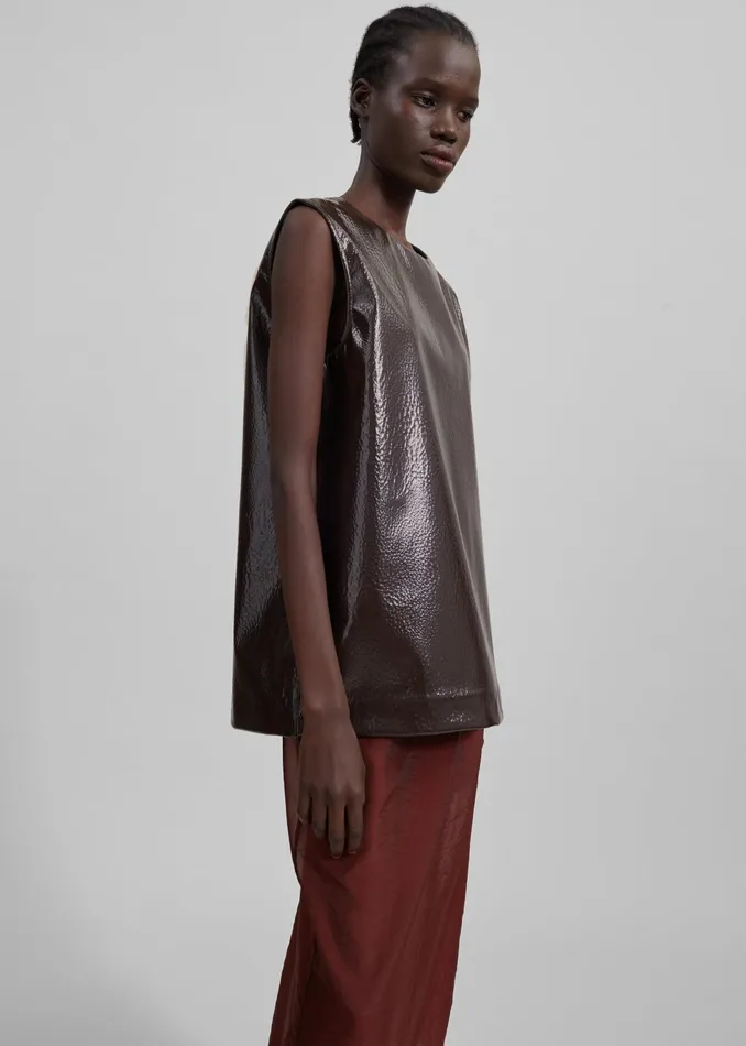 The Frankie Shop Tops Amaris Crackled Faux Leather Tank Top 8211 Brown 8211 Women