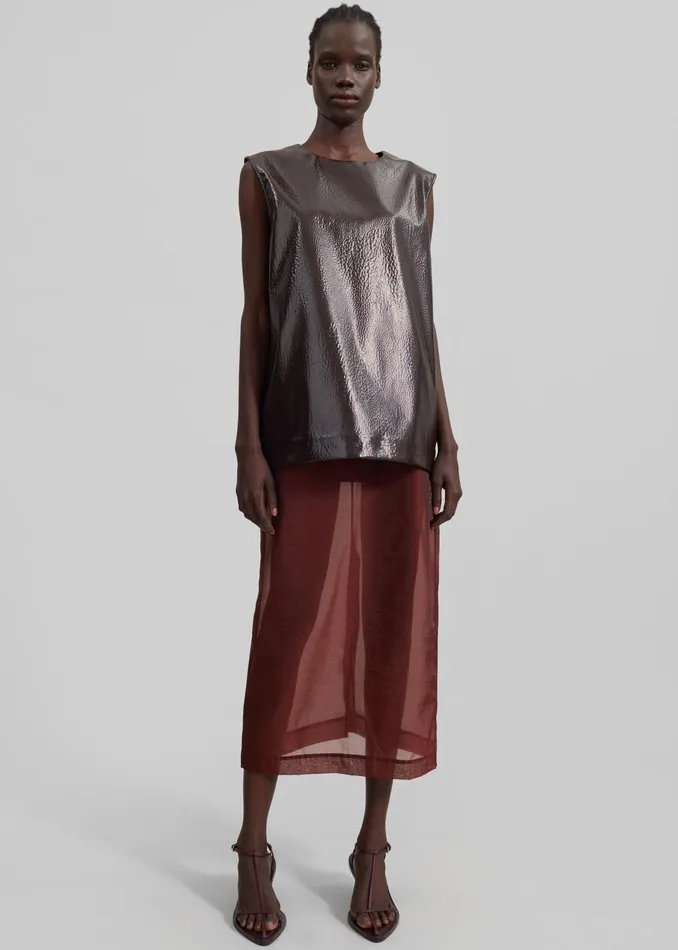 The Frankie Shop Tops Amaris Crackled Faux Leather Tank Top 8211 Brown 8211 Women