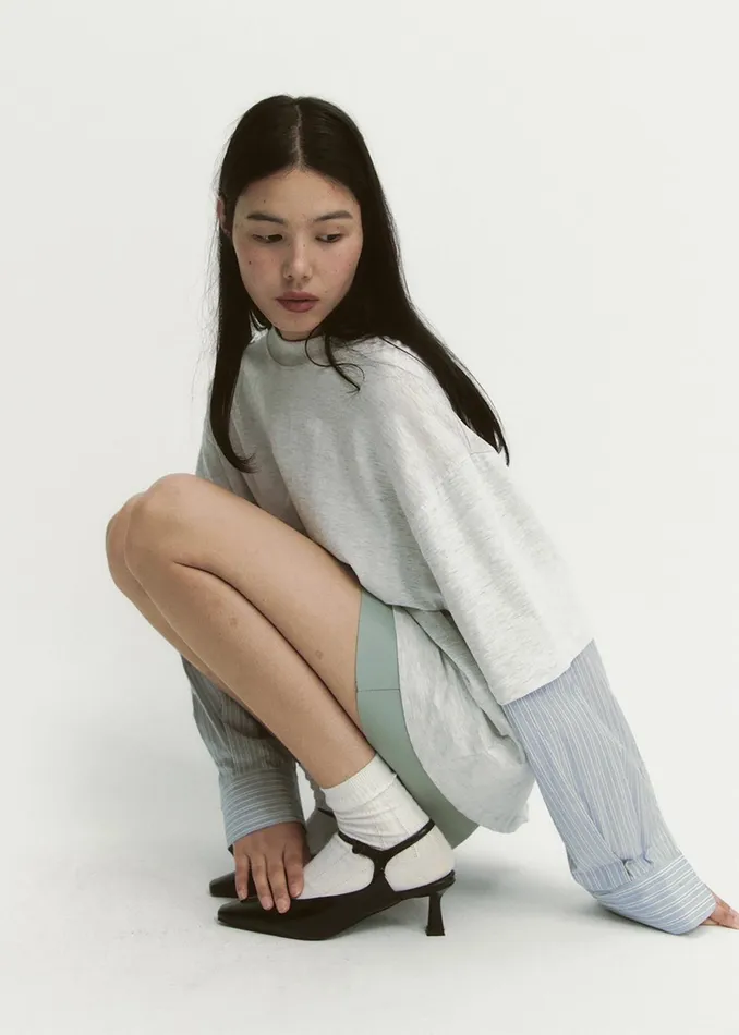 The Frankie Shop Tops Bryton Layered Tee 8211 Light GreyBlue 8211 Women