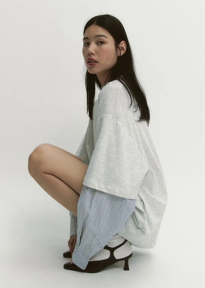 The Frankie Shop Tops Bryton Layered Tee 8211 Light GreyBlue 8211 Women