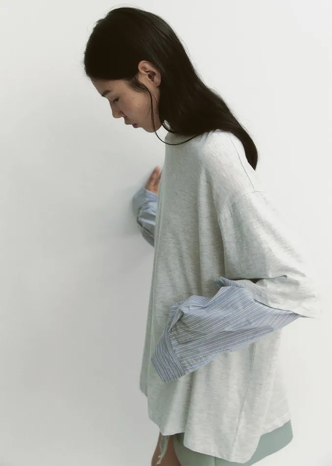 The Frankie Shop Tops Bryton Layered Tee 8211 Light GreyBlue 8211 Women