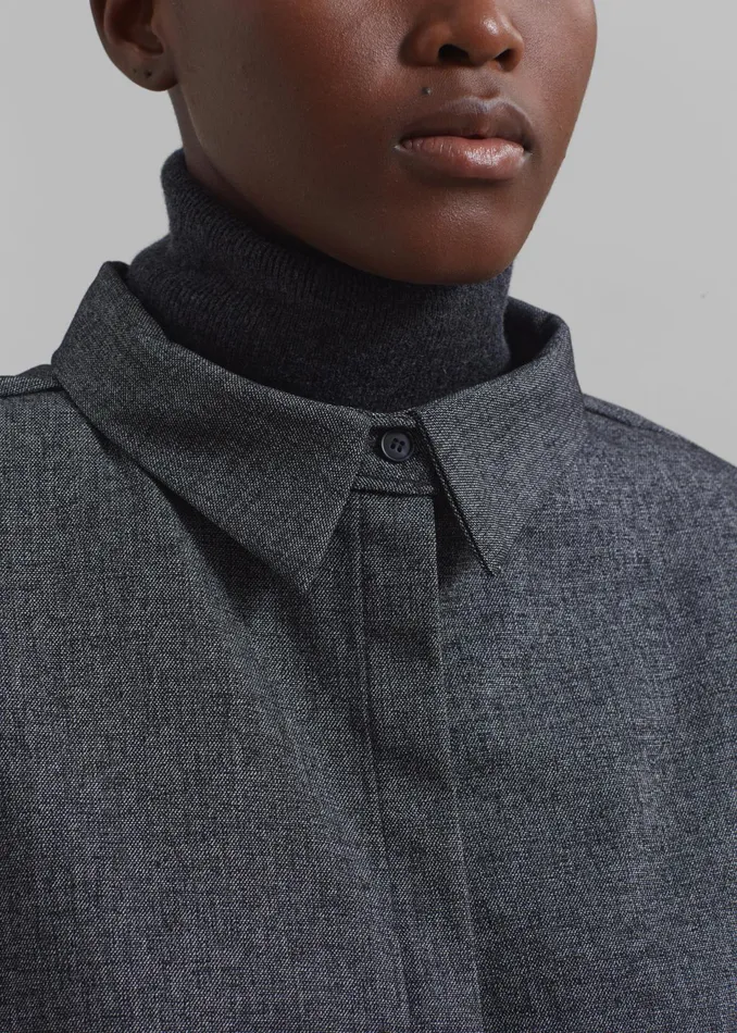 The Frankie Shop Tops Casey Reversible Button Up Shirt 8211 Charcoal 8211 Women