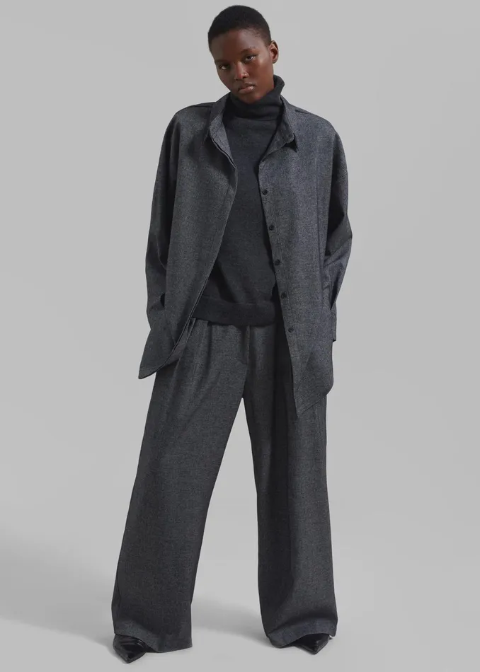 The Frankie Shop Tops Casey Reversible Button Up Shirt 8211 Charcoal 8211 Women