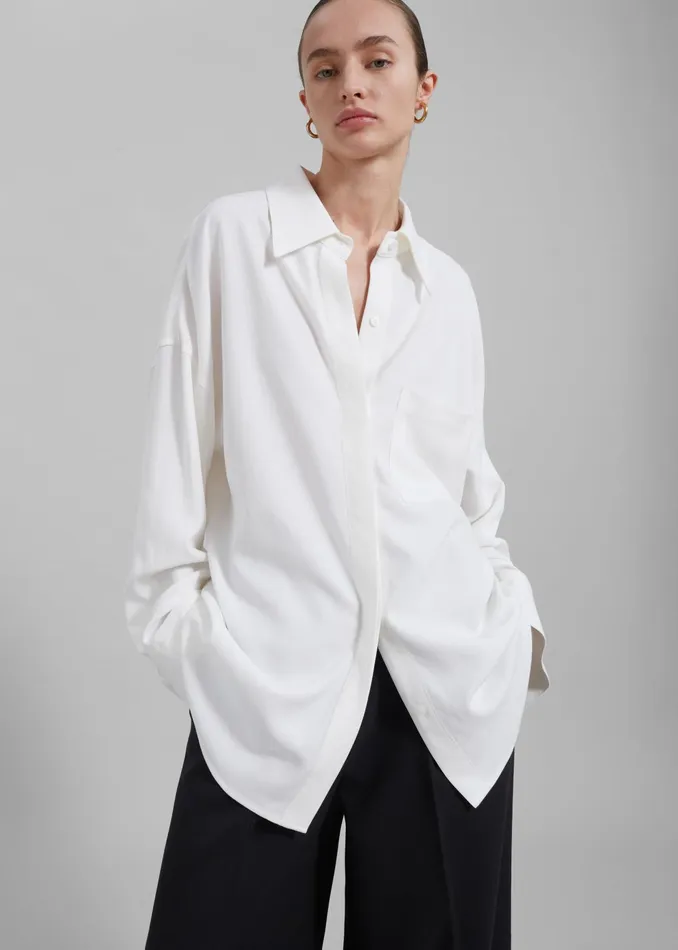 The Frankie Shop Tops Della Midweight Button Up Shirt 8211 White 8211 Women