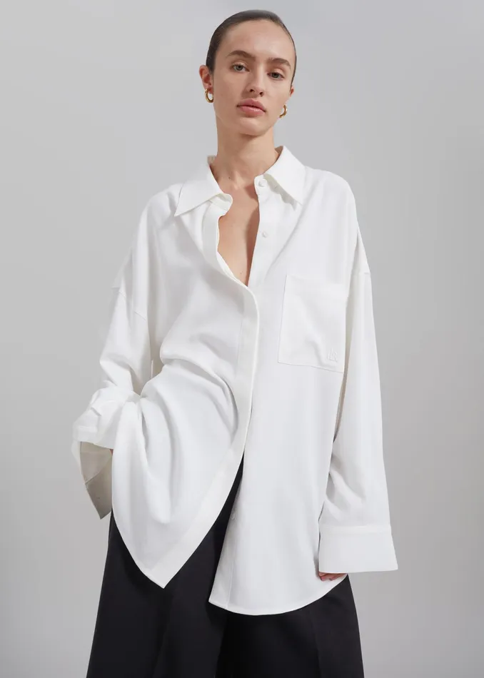The Frankie Shop Tops Della Midweight Button Up Shirt 8211 White 8211 Women