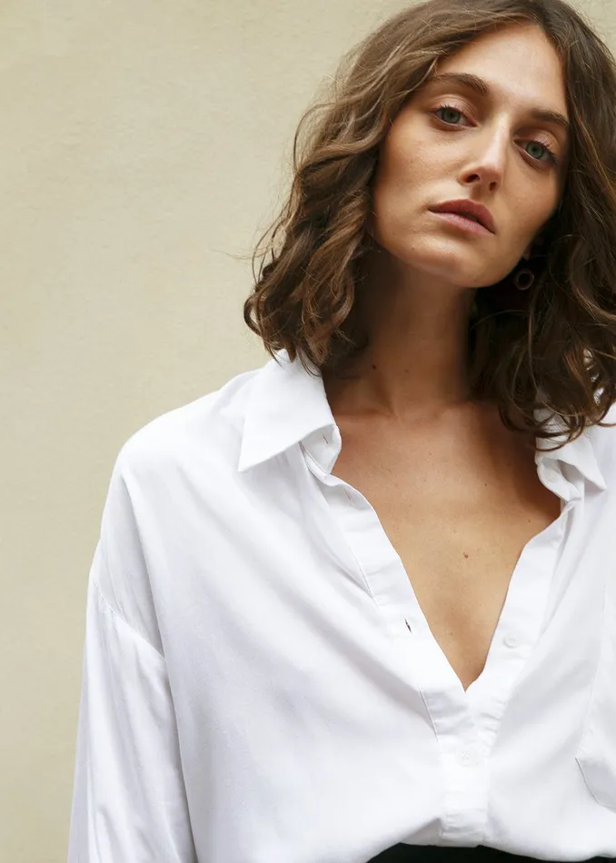 The Frankie Shop Tops Hanna Silky Oversized Blouse 8211 White 8211 Women