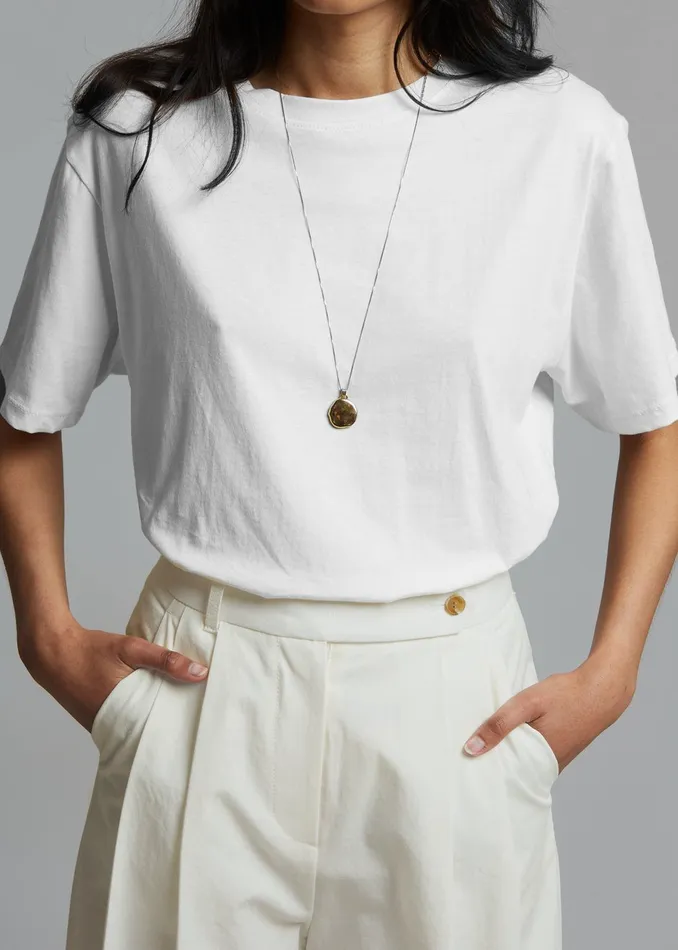 The Frankie Shop Tops Lilou Simple Tee 8211 Optic White 8211 Women