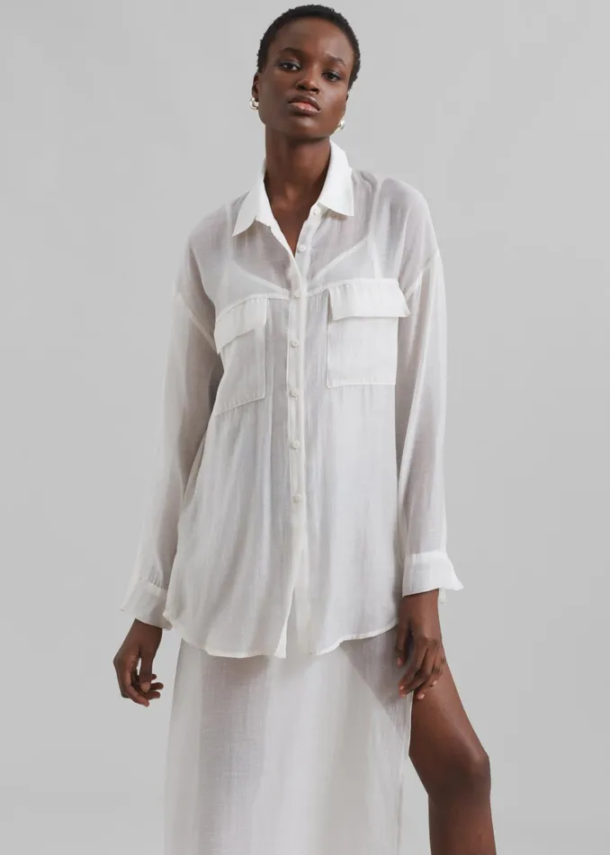 The Frankie Shop Tops Madeline Sheer Shirt 8211 Off White 8211 Women