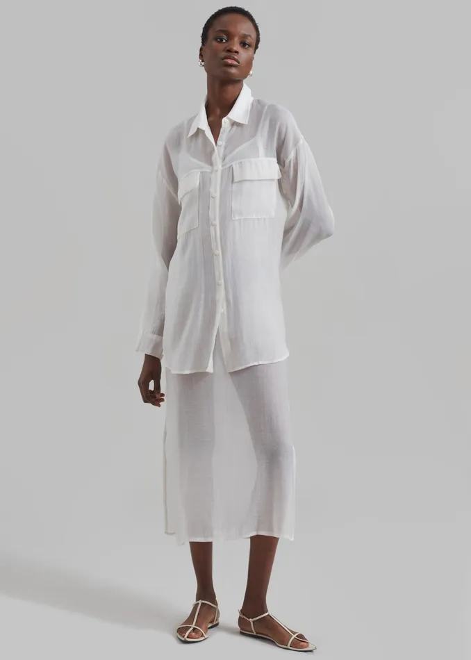 The Frankie Shop Tops Madeline Sheer Shirt 8211 Off White 8211 Women
