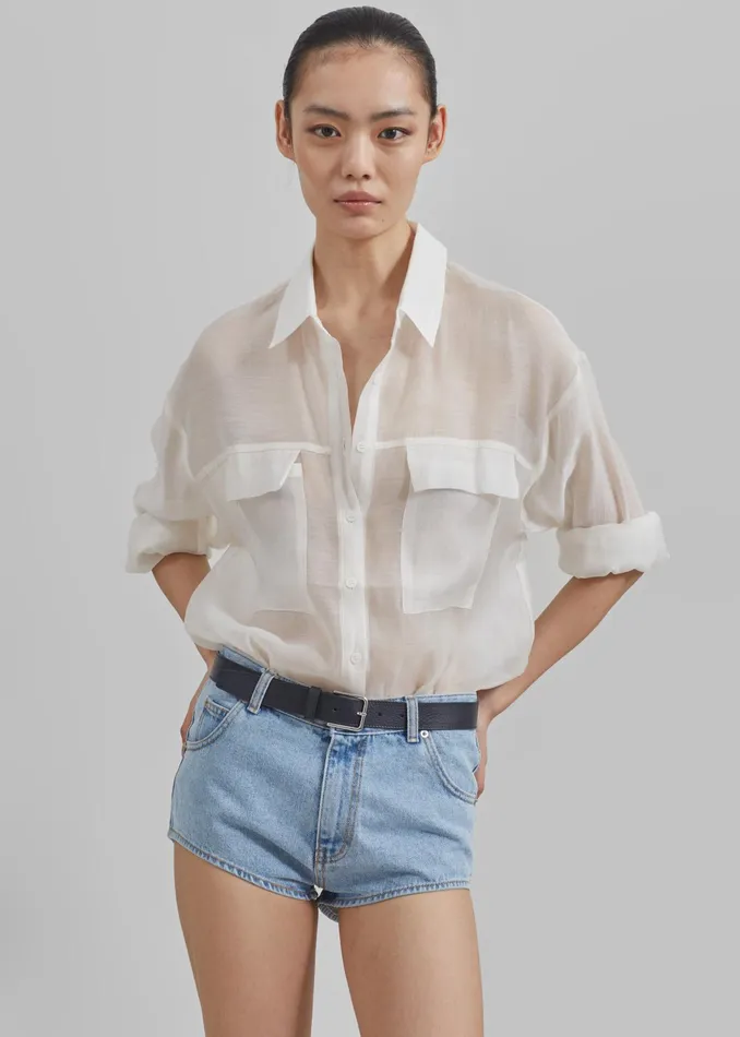 The Frankie Shop Tops Madeline Sheer Shirt 8211 Off White 8211 Women
