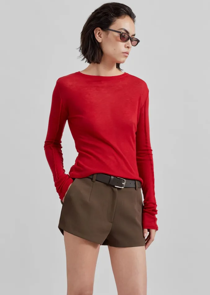 The Frankie Shop Tops Mesa Sheer Long Sleeve Tee 8211 Red 8211 Women