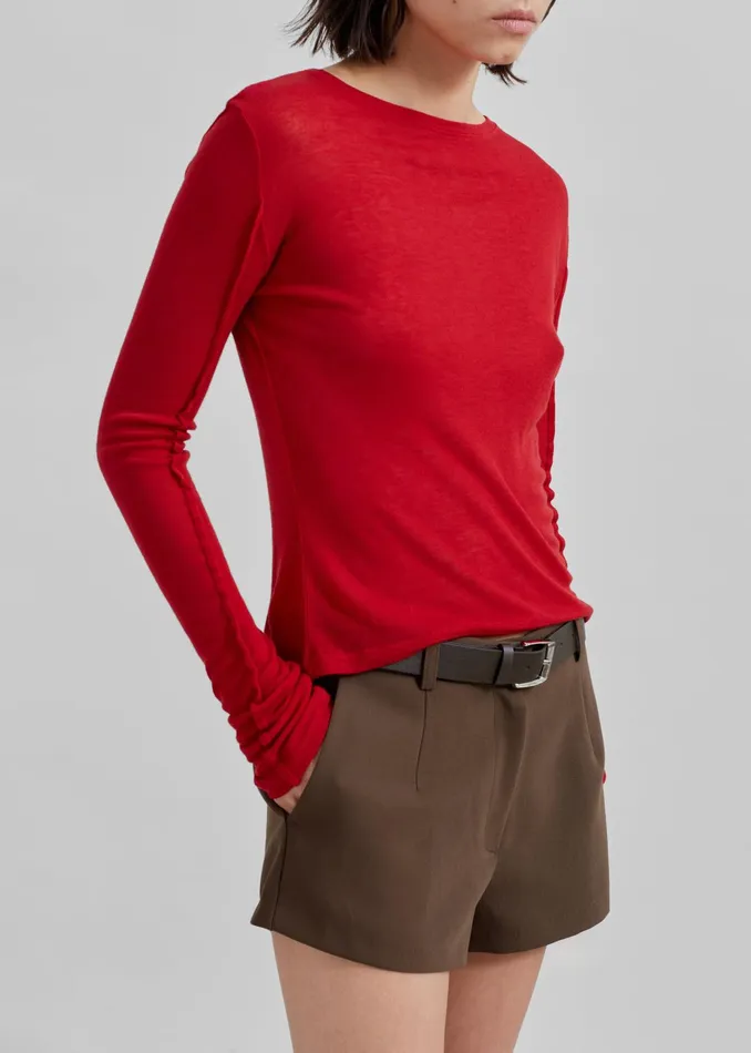The Frankie Shop Tops Mesa Sheer Long Sleeve Tee 8211 Red 8211 Women