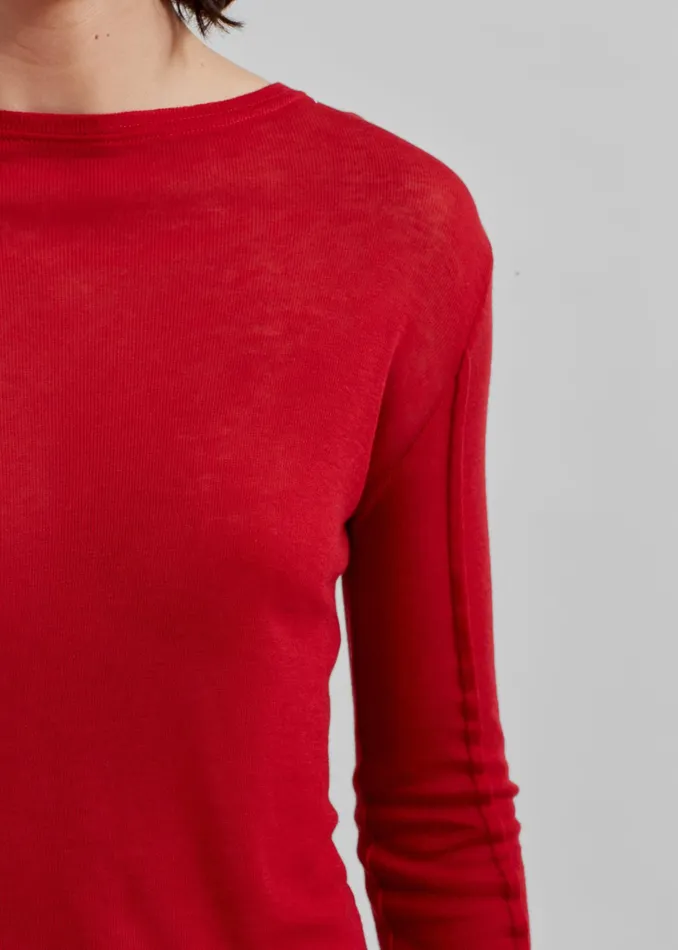 The Frankie Shop Tops Mesa Sheer Long Sleeve Tee 8211 Red 8211 Women