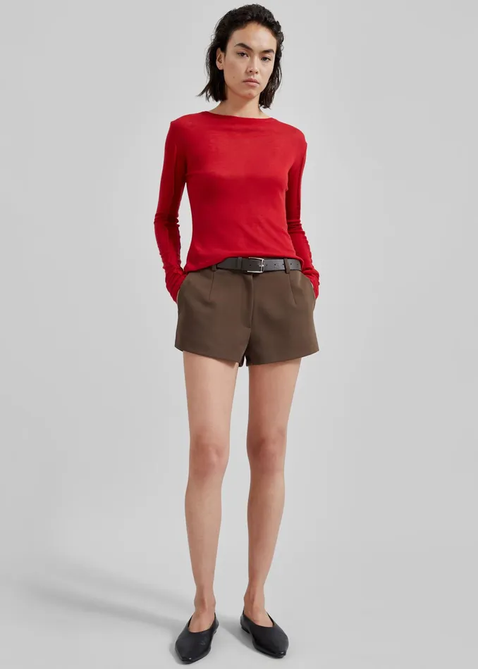 The Frankie Shop Tops Mesa Sheer Long Sleeve Tee 8211 Red 8211 Women