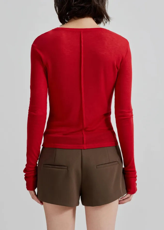 The Frankie Shop Tops Mesa Sheer Long Sleeve Tee 8211 Red 8211 Women