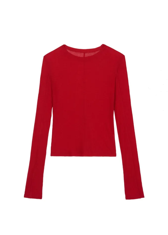 The Frankie Shop Tops Mesa Sheer Long Sleeve Tee 8211 Red 8211 Women