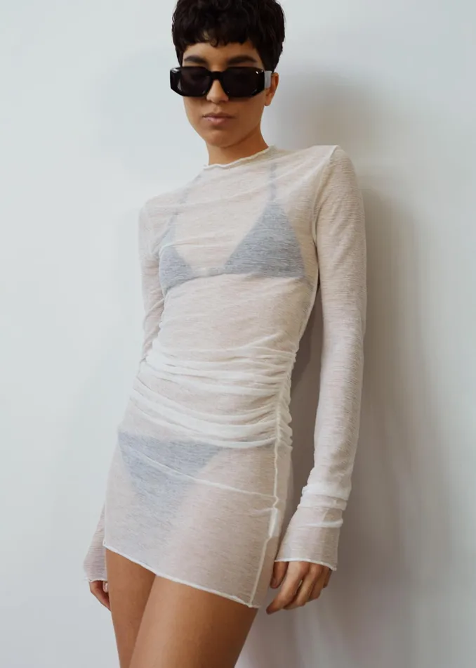 The Frankie Shop Tops Rose Sheer Ruched Mini Dress 8211 White 8211 Women