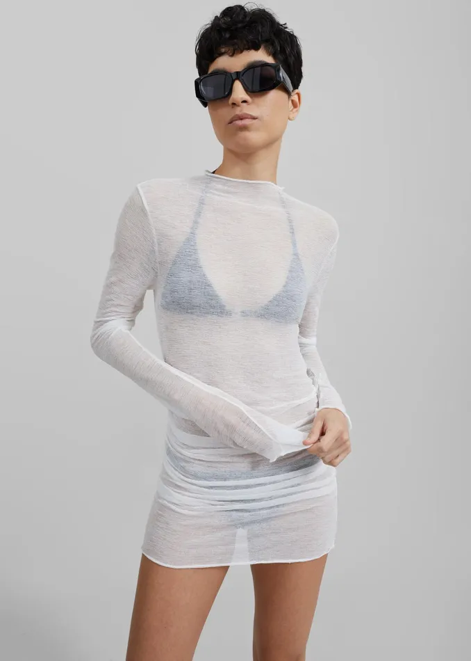 The Frankie Shop Tops Rose Sheer Ruched Mini Dress 8211 White 8211 Women