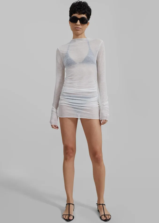 The Frankie Shop Tops Rose Sheer Ruched Mini Dress 8211 White 8211 Women
