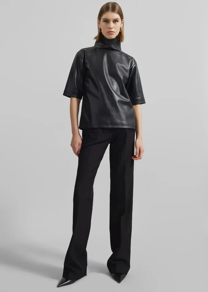The Frankie Shop Tops Shiloh Leather Mock Neck Top 8211 Black 8211 Women