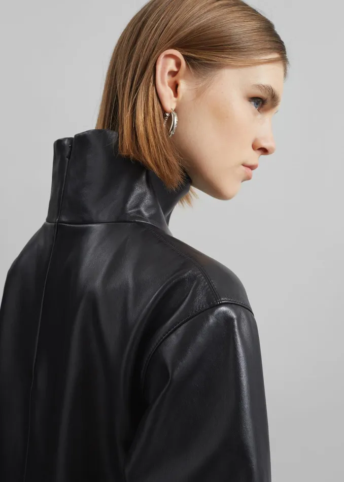 The Frankie Shop Tops Shiloh Leather Mock Neck Top 8211 Black 8211 Women