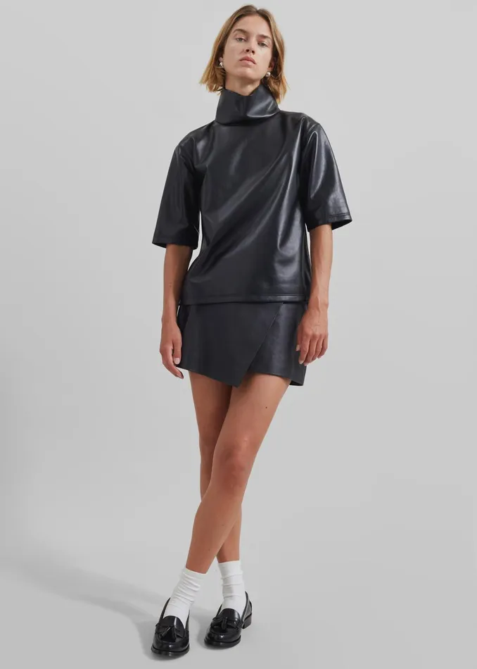 The Frankie Shop Tops Shiloh Leather Mock Neck Top 8211 Black 8211 Women