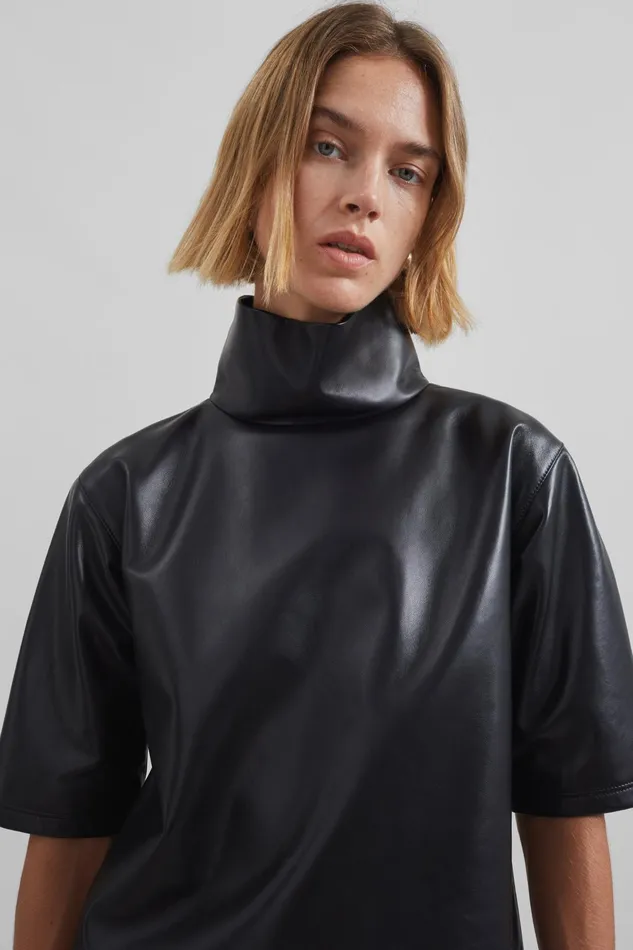 The Frankie Shop Tops Shiloh Leather Mock Neck Top 8211 Black 8211 Women
