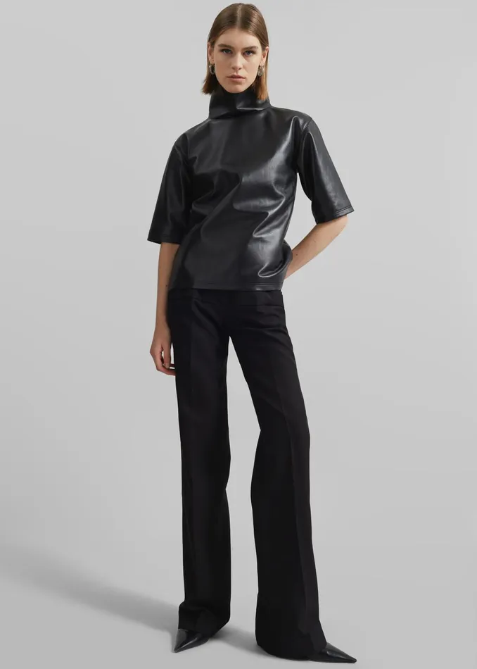 The Frankie Shop Tops Shiloh Leather Mock Neck Top 8211 Black 8211 Women