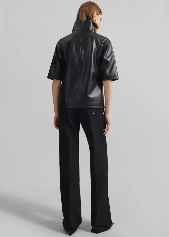 The Frankie Shop Tops Shiloh Leather Mock Neck Top 8211 Black 8211 Women