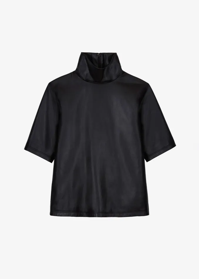 The Frankie Shop Tops Shiloh Leather Mock Neck Top 8211 Black 8211 Women