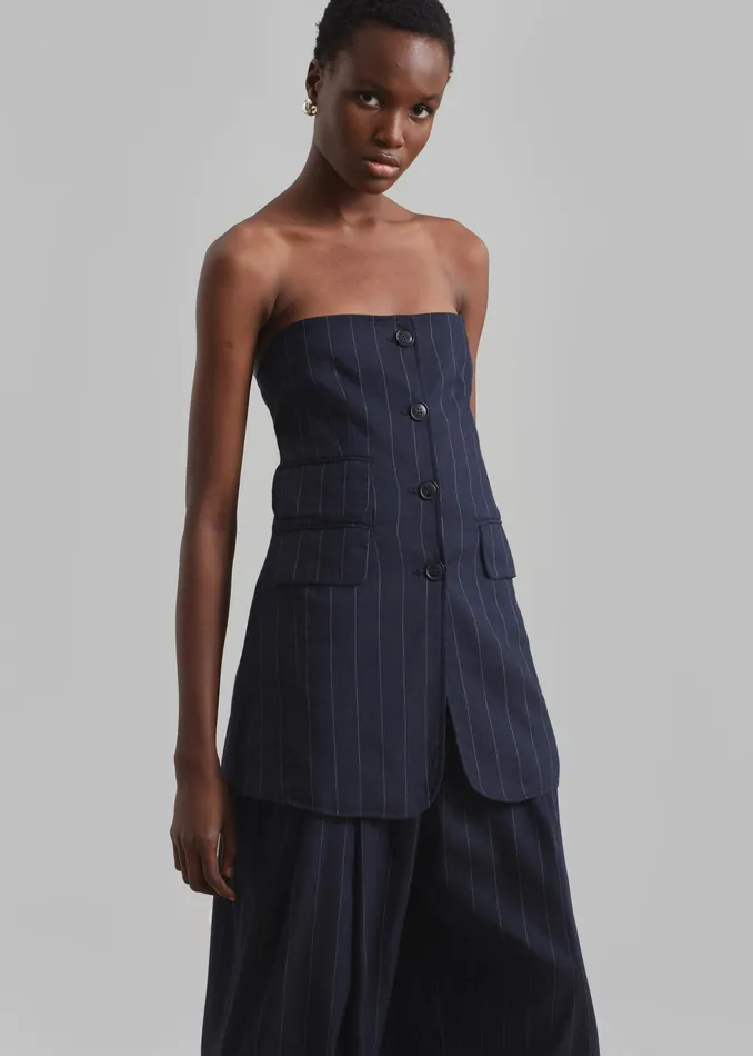 The Frankie Shop Tops Sunny Strapless Vest 8211 NavyBeige Pinstripe 8211 Women