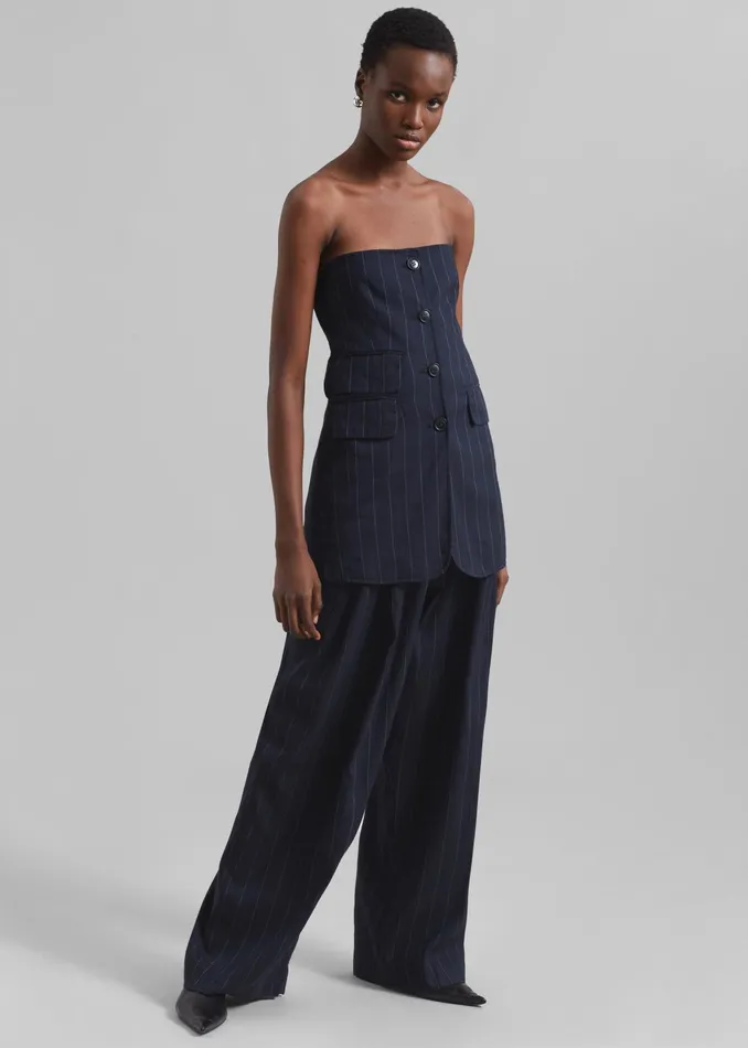 The Frankie Shop Tops Sunny Strapless Vest 8211 NavyBeige Pinstripe 8211 Women