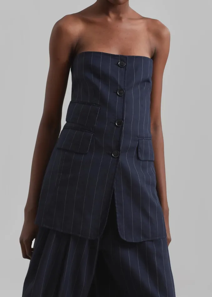 The Frankie Shop Tops Sunny Strapless Vest 8211 NavyBeige Pinstripe 8211 Women