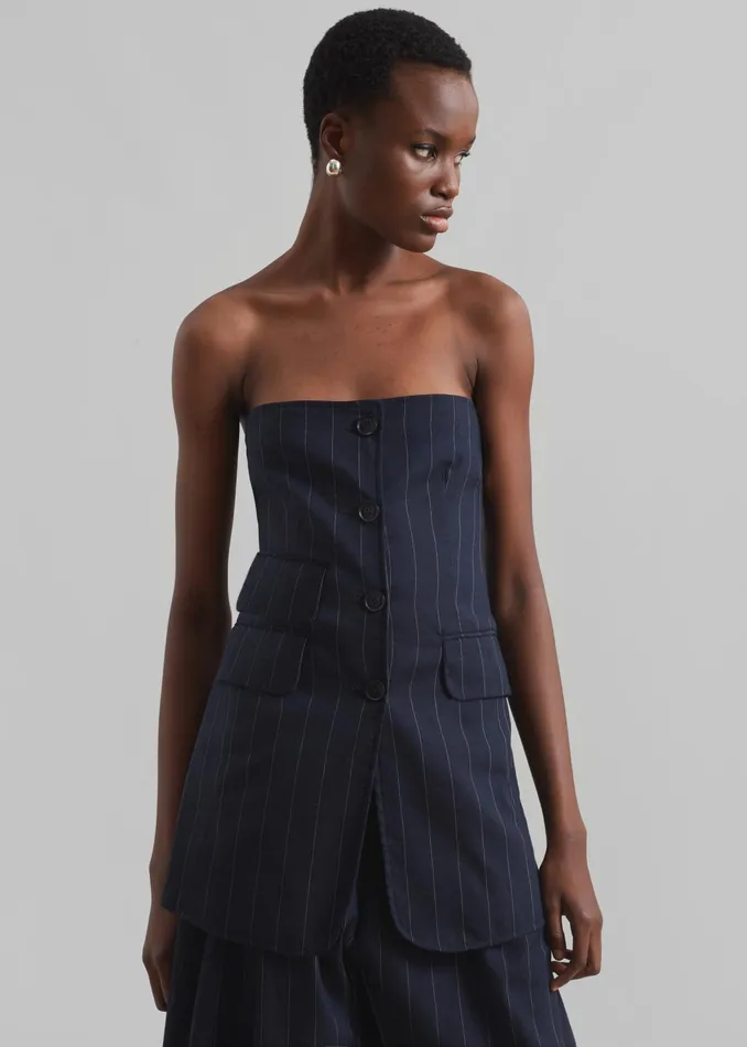 The Frankie Shop Tops Sunny Strapless Vest 8211 NavyBeige Pinstripe 8211 Women