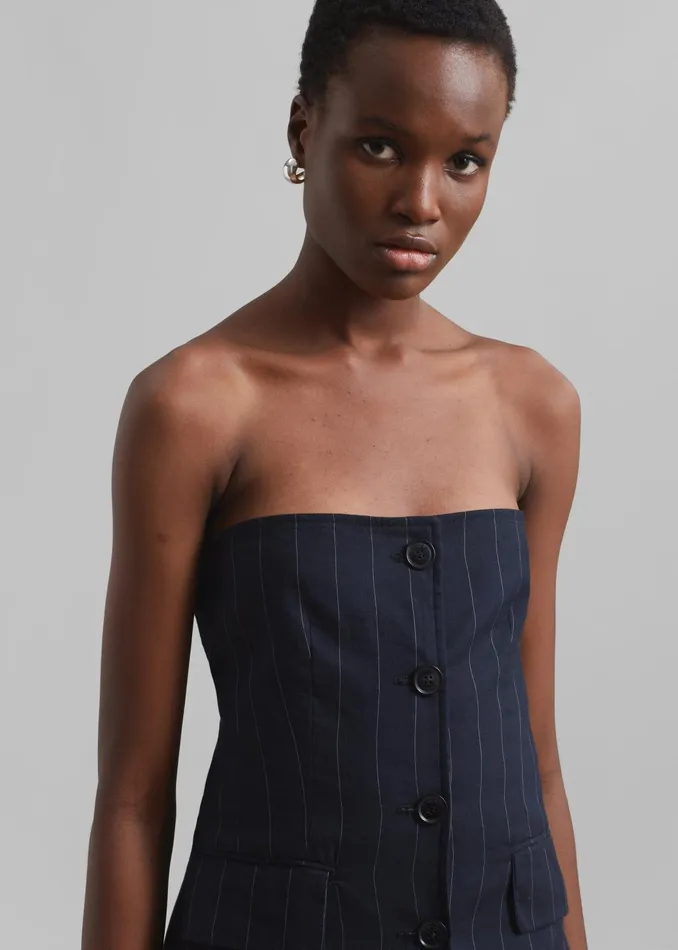 The Frankie Shop Tops Sunny Strapless Vest 8211 NavyBeige Pinstripe 8211 Women