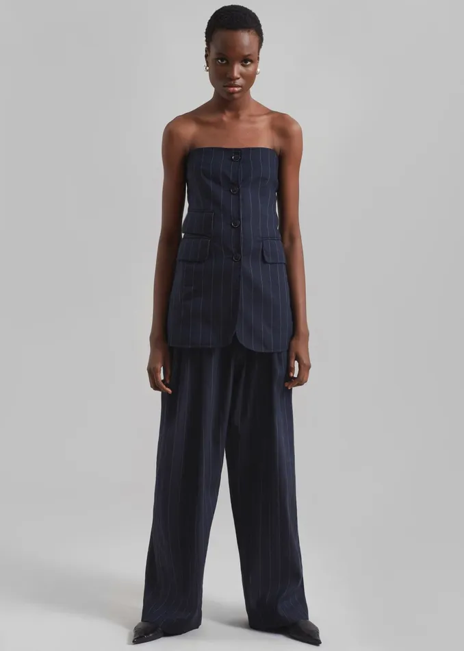 The Frankie Shop Tops Sunny Strapless Vest 8211 NavyBeige Pinstripe 8211 Women