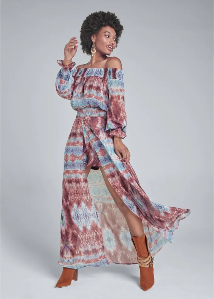 Tie Dye Highlow Romper Light Blue Multi Women VENUS Casual Jumpsuits and Rompers