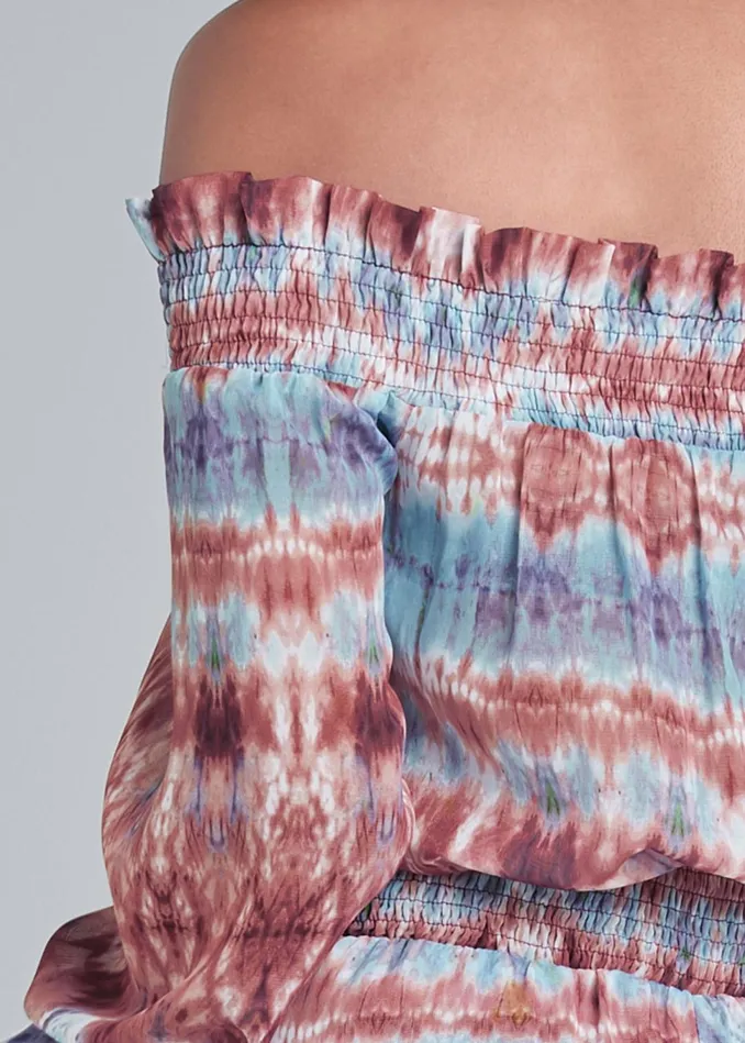 Tie Dye Highlow Romper Light Blue Multi Women VENUS Casual Jumpsuits and Rompers