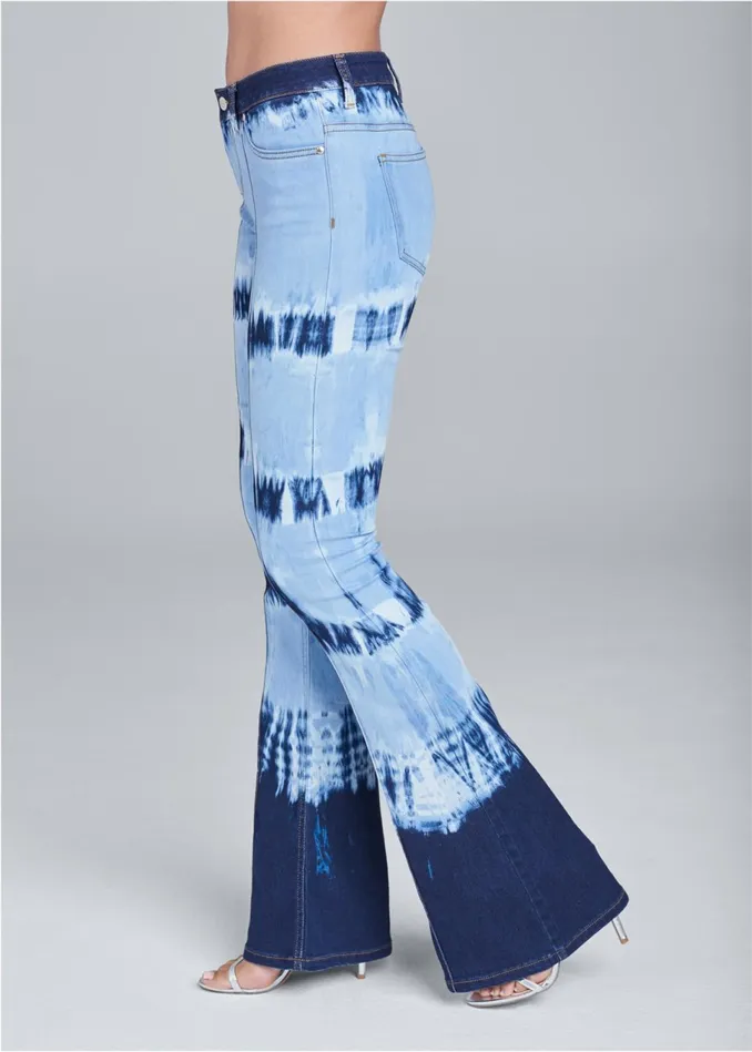 TIE DYE WIDE LEG JEANS Denim Blue Women VENUS Novelty Jeans