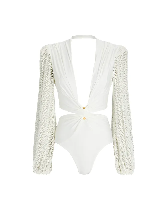 Tops and Bodysuits Women PatBO Plunge Netted Sleeve Swimsuit ONLINE EXCLUSIVE