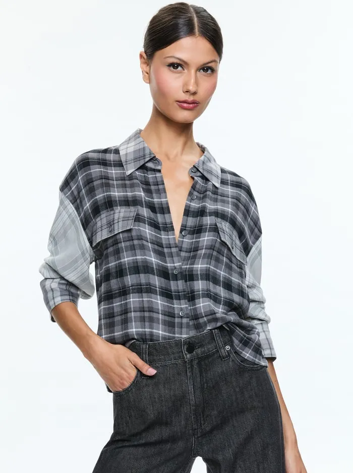 Tops Women Alice Olivia Clifton Plaid Button Down Mixed Plaid