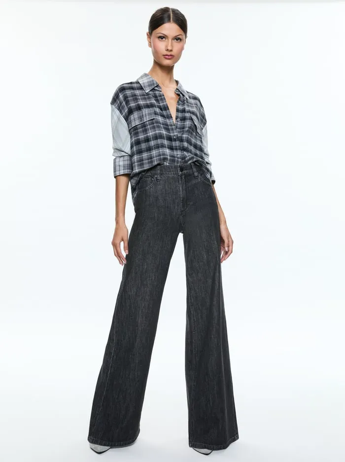Tops Women Alice Olivia Clifton Plaid Button Down Mixed Plaid