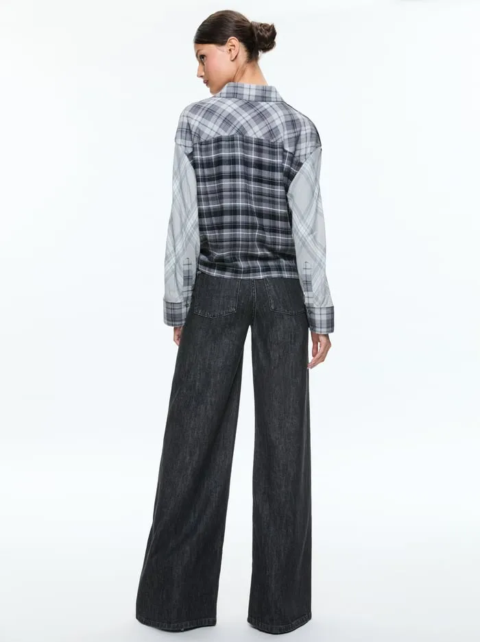 Tops Women Alice Olivia Clifton Plaid Button Down Mixed Plaid