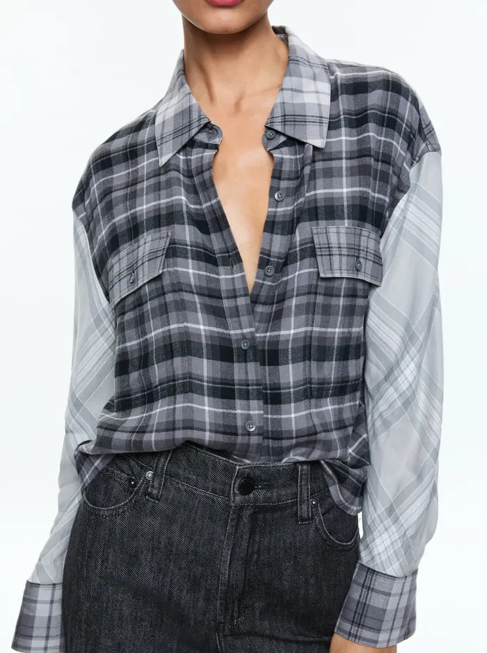 Tops Women Alice Olivia Clifton Plaid Button Down Mixed Plaid