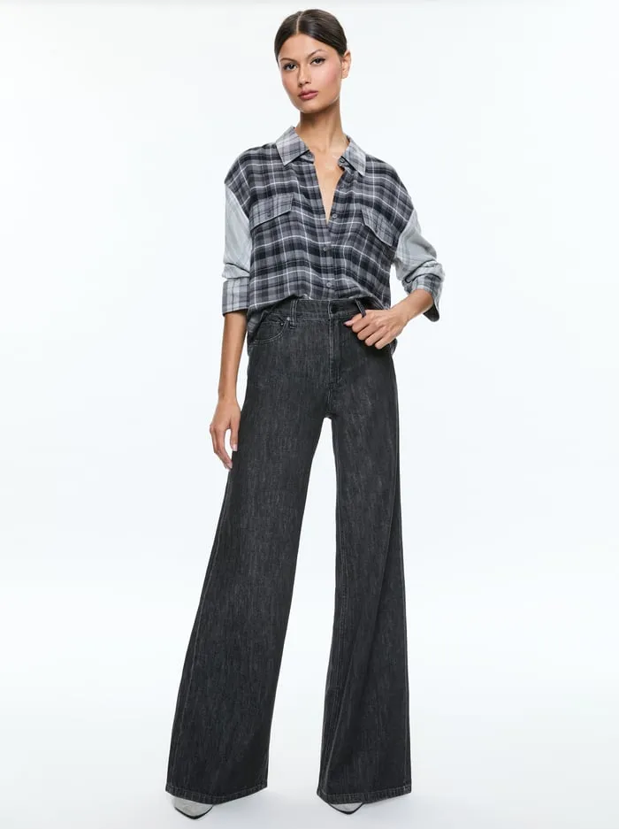 Tops Women Alice Olivia Clifton Plaid Button Down Mixed Plaid
