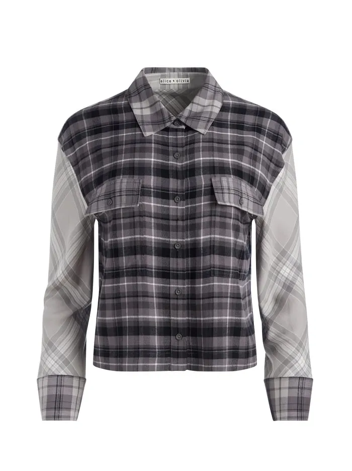 Tops Women Alice Olivia Clifton Plaid Button Down Mixed Plaid