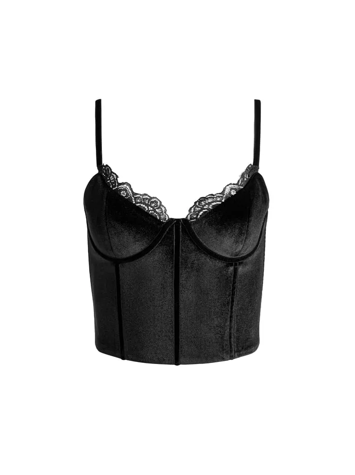 Tops Women Alice Olivia Denna Velvet Corset Black