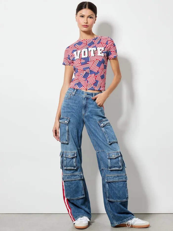 Tops Women Alice Olivia I Am A Voter Cindy Cropped Tee Stripes Forever