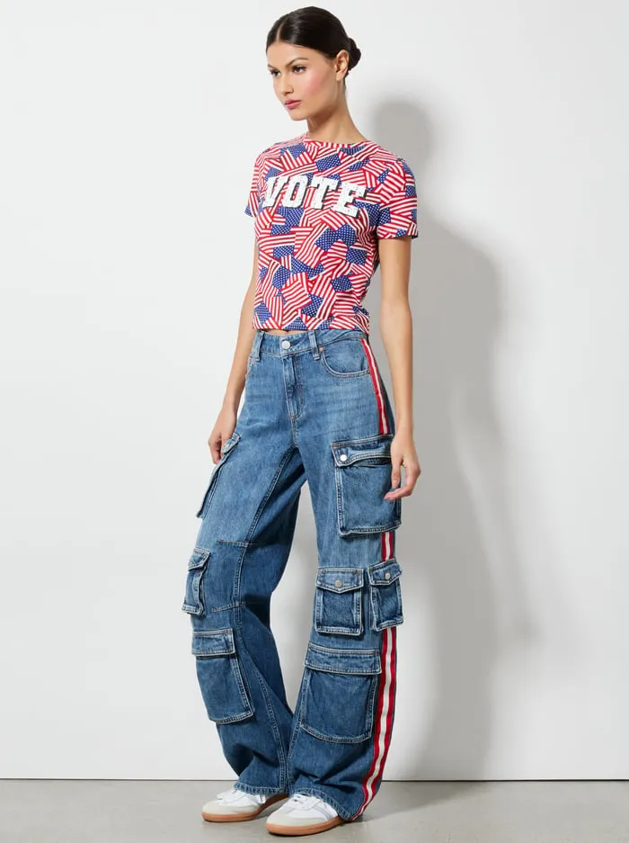 Tops Women Alice Olivia I Am A Voter Cindy Cropped Tee Stripes Forever