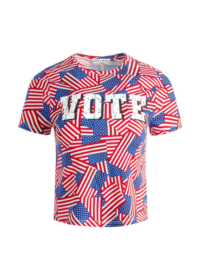 Tops Women Alice Olivia I Am A Voter Cindy Cropped Tee Stripes Forever